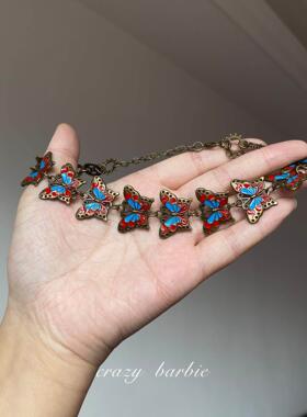 红蓝蝴蝶项链女小众设计精致颈链