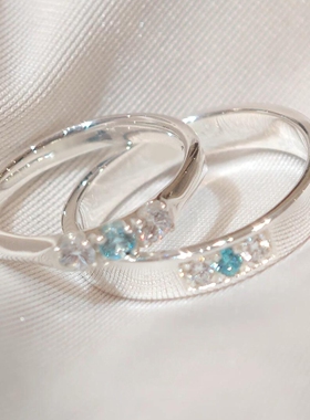 蓝色素圈戒指女高级感轻奢指环