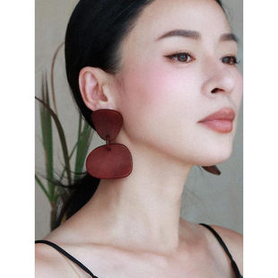 暗红蓝色耳环女款度假风复古港风耳钉个性夸张小众艺术生气质耳饰