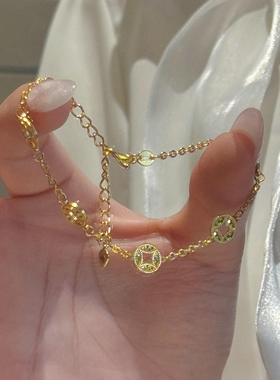 金色碎冰冰五帝钱手链女生显白