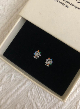 彩色摩天轮耳环女轻奢小众