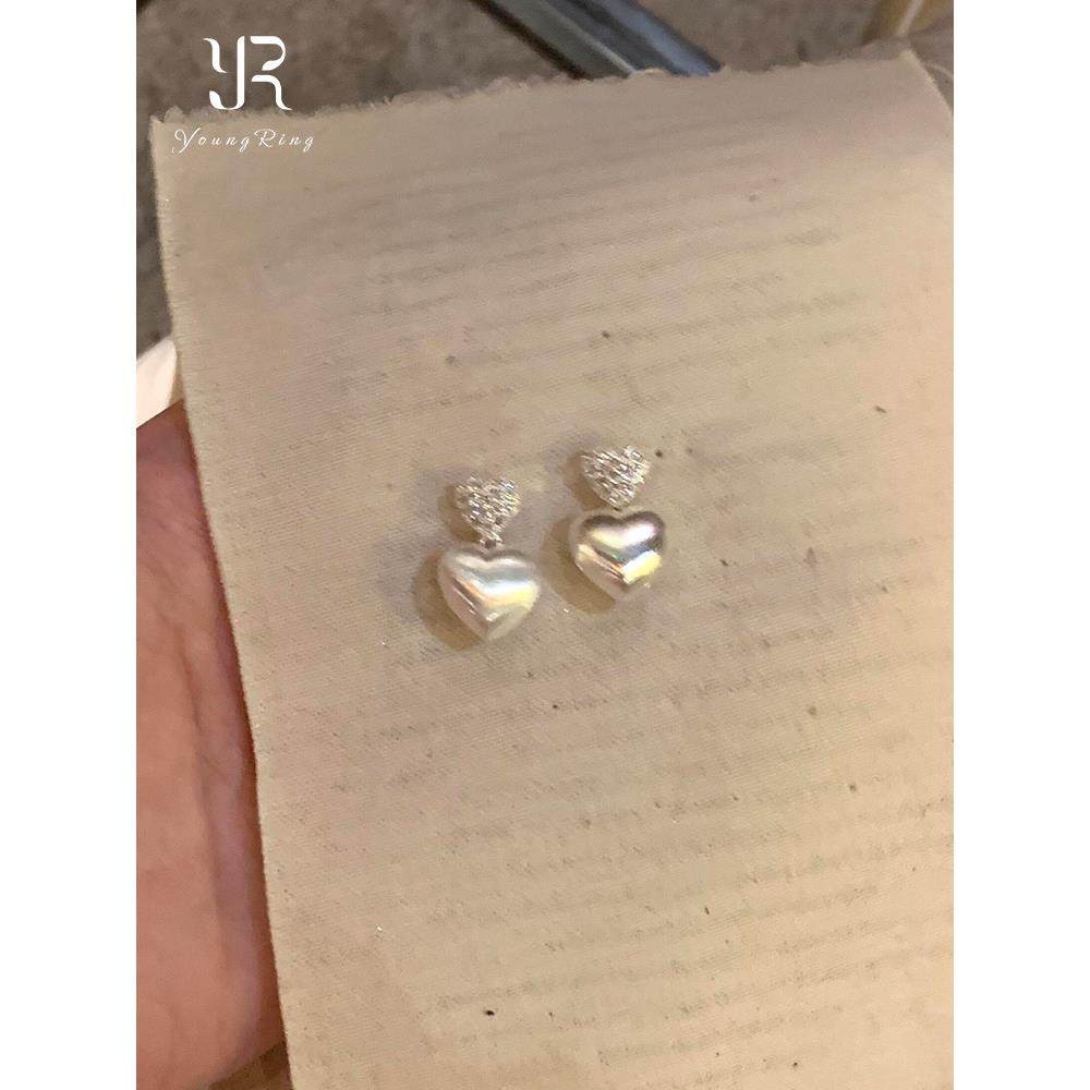 银色爆闪拉丝双爱心耳钉女2026新款高级感轻奢小众耳环冷淡风耳饰,饰品/流行首饰/时尚饰品新,耳钉,淘宝优惠券,粉丝福利购,淘宝优惠卷
