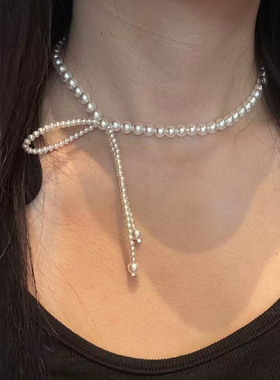 超仙蝴蝶结仿珍珠项链女