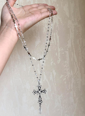 双层叠戴十字架项链女轻奢颈链