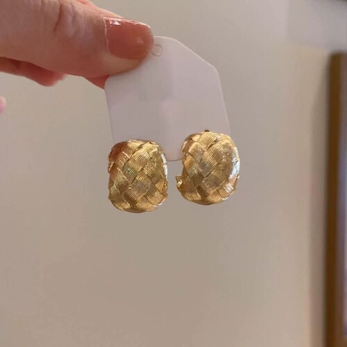 金色编织耳钉女款高级感轻奢小众
