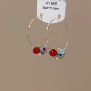 法式多巴胺小彩球耳环轻奢小众高级感耳圈简约甜美文艺显白耳饰女