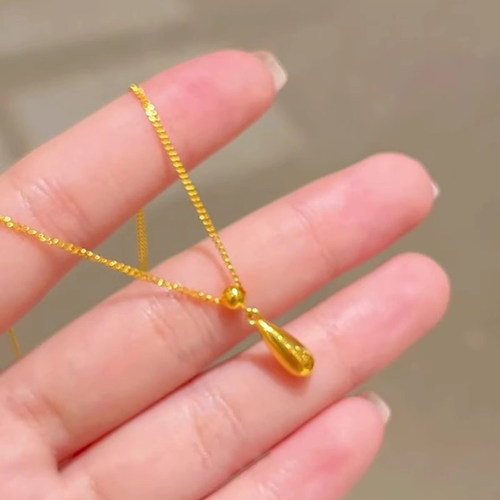 vintage中古金色水滴吊坠项链女