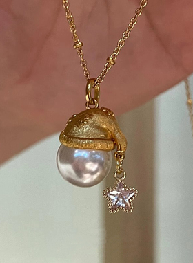 圣诞帽仿珍珠项链女款高级锁骨链