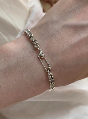 银色爱心别针手链女款