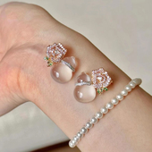 s925纯银玫瑰花冰透玉髓葫芦耳钉女2026新款 耳环高级感耳饰夏 爆款