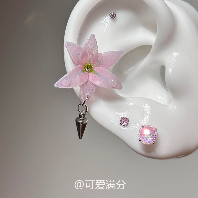 粉色百合花耳钉女2025气质百搭