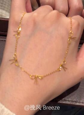 复古金色蝴蝶结项链女高级感颈链