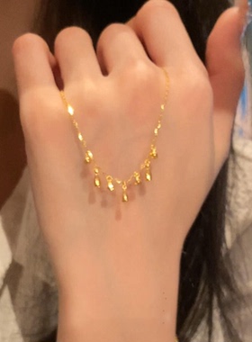 S925纯银金色水滴流苏项链