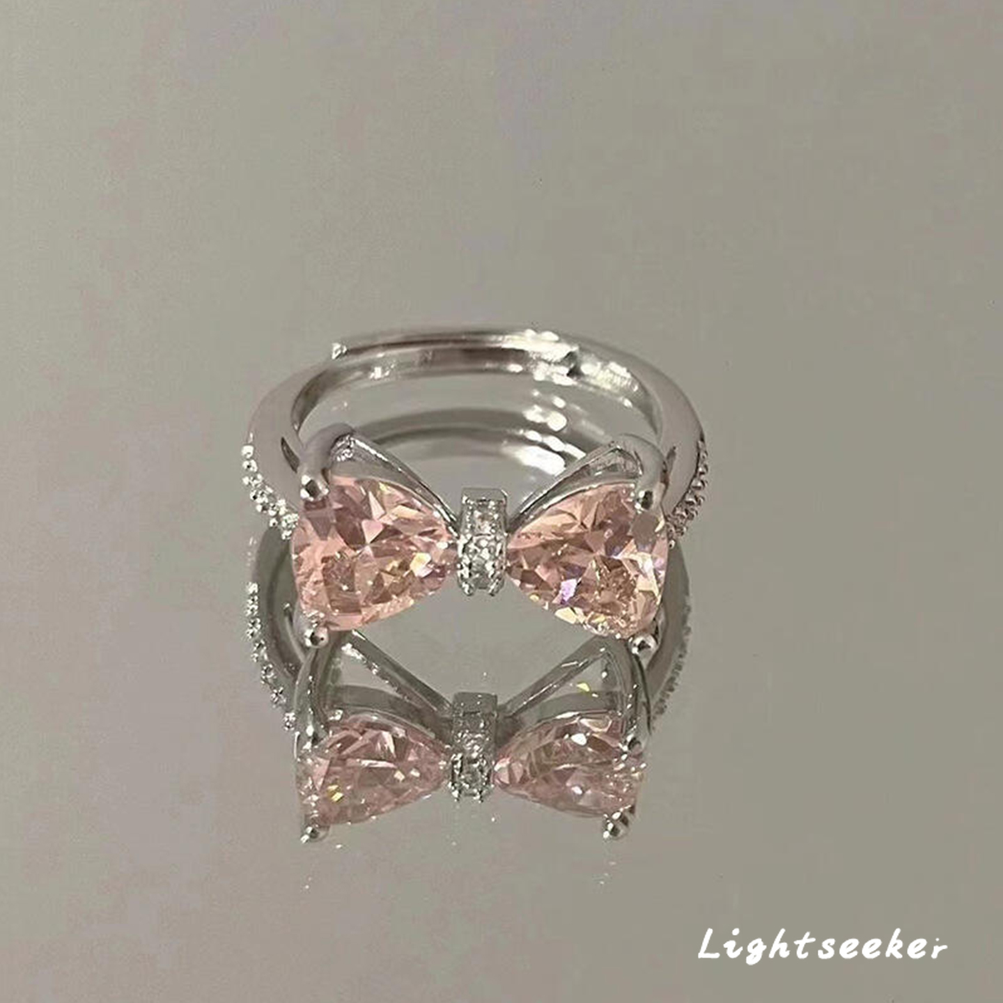粉色蝴蝶结戒指女小众设计精致