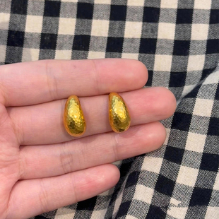 新中式金色锤纹腰果素圈耳钉复古高级感轻奢小众设计耳环气质耳饰