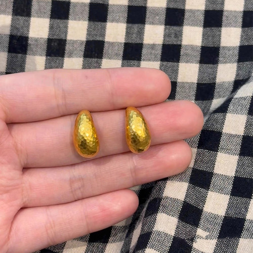 新中式金色锤纹腰果素圈耳钉女