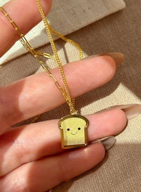 金色趣味吐司面包项链女配饰颈链