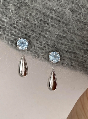 蓝色玫瑰切水滴耳钉高级感轻奢