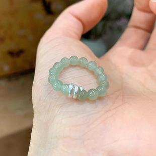 新中式 小众设计轻奢高级感食指戒指环 仿绿色玉髓卷卷灵蛇戒指女款