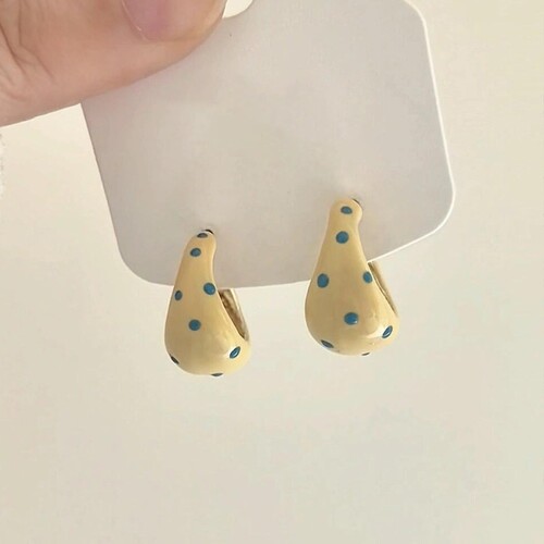 奶黄色波点C圈耳钉轻奢小众设计
