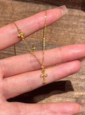 金色十字架项链女精致颈链