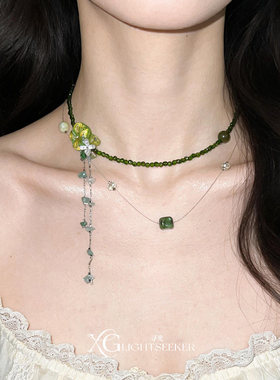 绿色花朵串珠流苏项链女颈链百搭