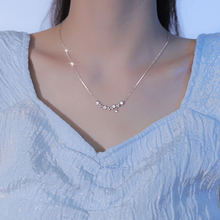 925纯银锆石花朵项链女轻奢小众高级感超仙精致锁骨链2024年新款