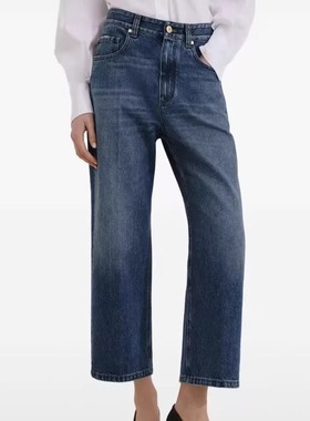 显瘦气质BC26新九分露脚踝蓝色水洗中线牛仔裤阔腿直筒小个子