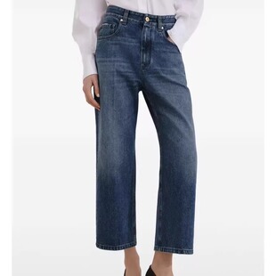 显瘦气质BC26新九分露脚踝蓝色水洗中线牛仔裤阔腿直筒小个子