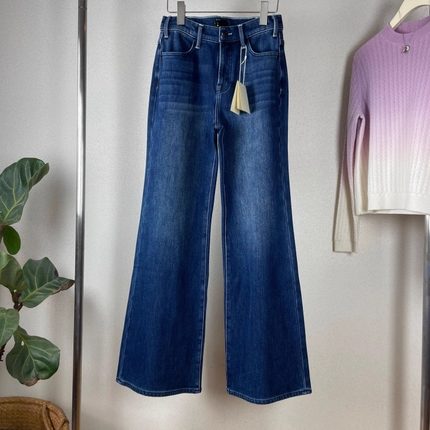 保暖显瘦神裤加绒 MO大长腿深靛蓝高腰直筒阔腿牛仔裤微喇叭长裤