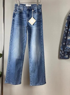 欧货mo欧美系高级感水洗浅蓝色直筒牛仔裤长裤子宽松阔腿裤显瘦