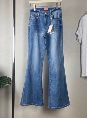 时髦大长腿Mot25春浅蓝色经典弹力修身显腿长喇叭牛仔裤长裤显瘦