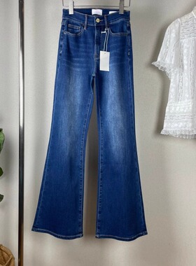 欧美系FD高腰深蓝色弹力大腿小宽松感喇叭牛仔裤长裤子显瘦气质