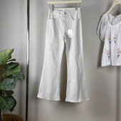 时髦冰川米白色高腰显瘦显高直筒微喇叭9分牛仔裤 FD博主款 经典 女