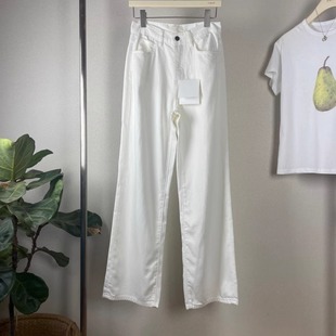 row风白裤子欧美天丝汉麻薄款高腰直筒阔腿牛仔裤长裤子简约显瘦