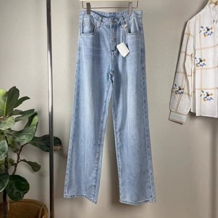 长裤 直筒牛仔裤 女显瘦简约 精品欧美高腰浅蓝柔软天丝窄版 BC意式