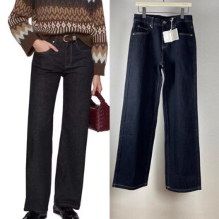 BC25秋冬保暖加绒丹宁复古蓝黑直筒高腰显瘦阔腿牛仔裤长裤子无弹