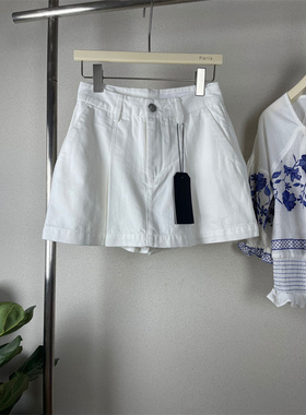 博主同款Rag美式白色牛仔短裤百褶裙裤舒适柔软天丝蓝色显瘦无弹