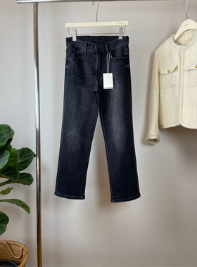 mo烟灰色烟管裤九分高腰小直筒牛仔裤显瘦复古2023新款百搭