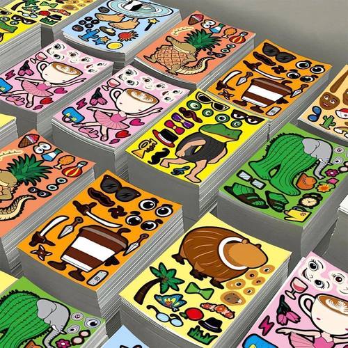 新款外国AI山海经换装贴纸儿童手工趣味玩具人物异兽贴画解压拼图