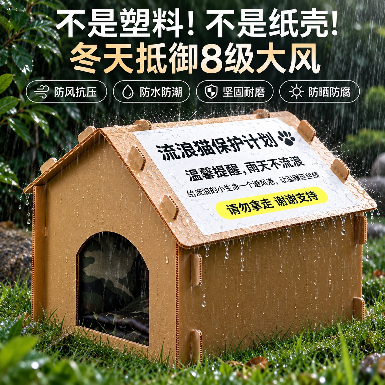 冬天保暖户室外猫窝狗窝冬季流浪猫防寒防水防潮挡风遮雨爱心猫屋