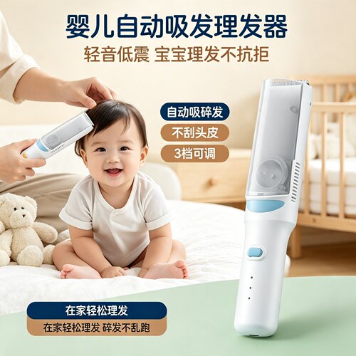 婴儿理发器超轻音自动吸发宝宝剃头发新生儿童电推子剃发神器