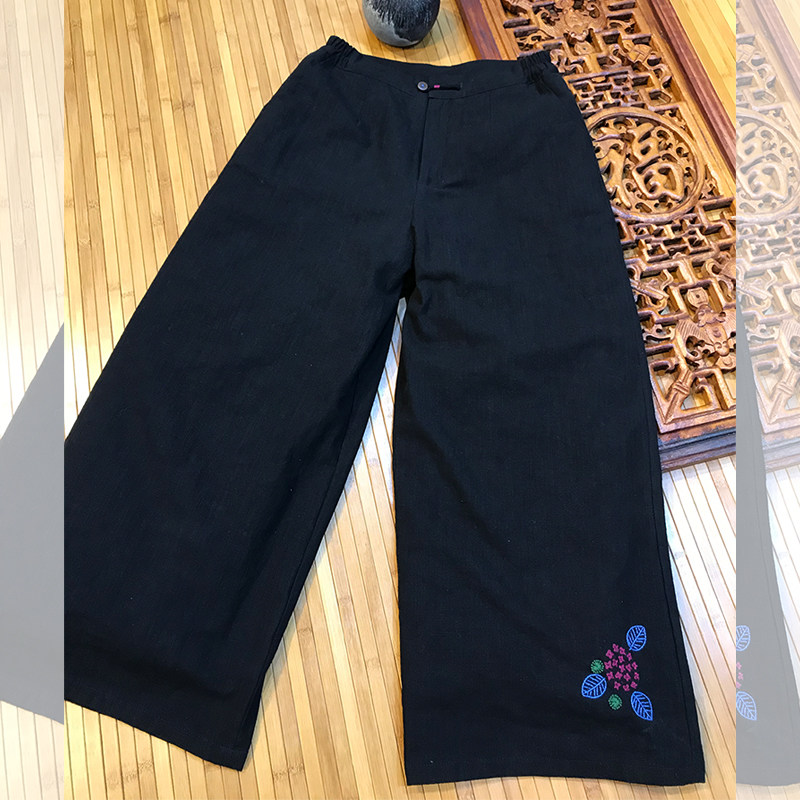 【绣球】素荷原创棉裤刺绣中式棉麻夹棉阔腿裤女冬长保暖复古百搭,女装/女士精品,棉裤/羽绒裤,淘宝优惠券,粉丝福利购,淘宝优惠卷