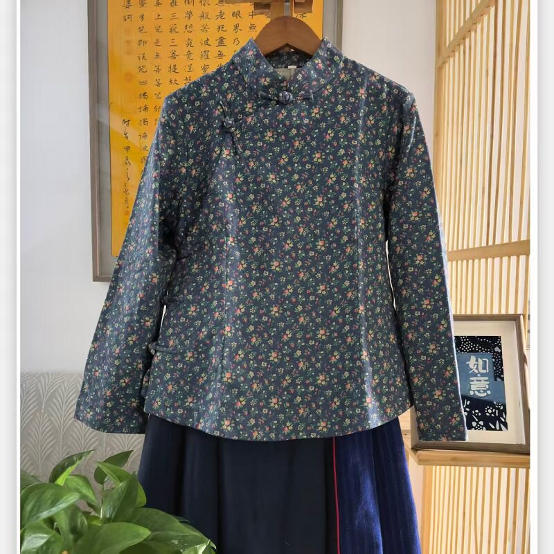 【瑶芳】素荷中式传统制衣 中式上衣立领碎花印花长袖复古文艺