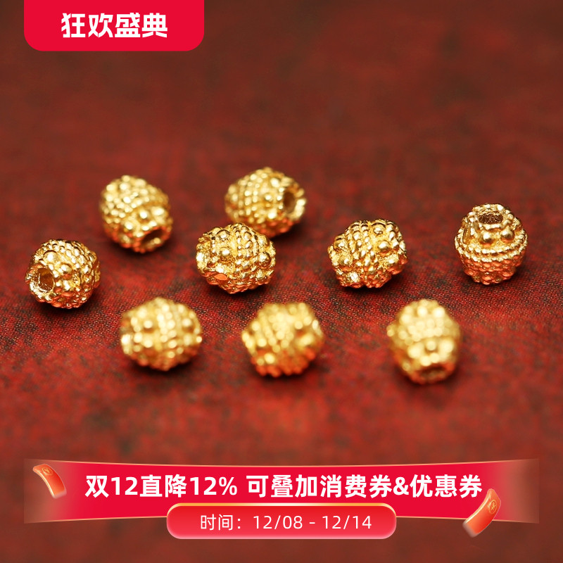尼泊尔老金小米珠S925纯银镀古法金小号隔珠diy手链半成品配件