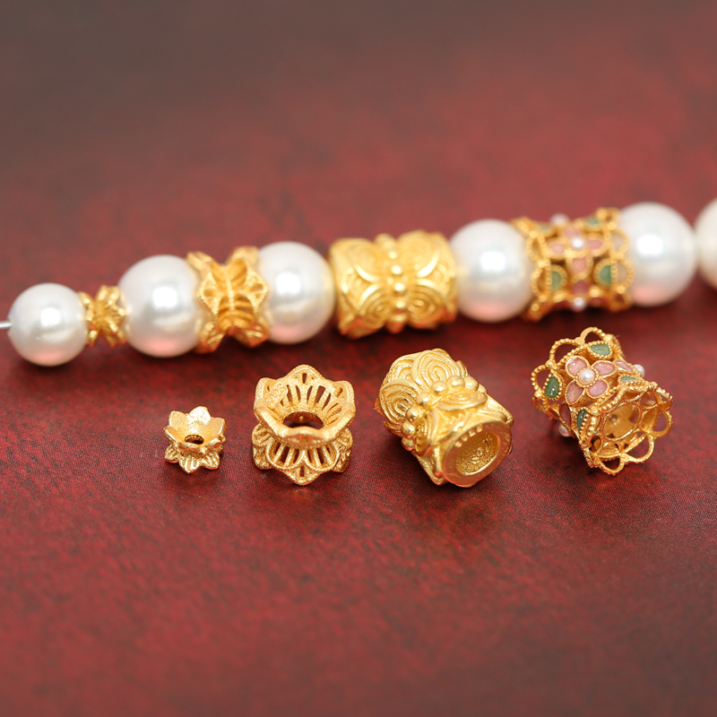 925纯银镀金双面花托配件