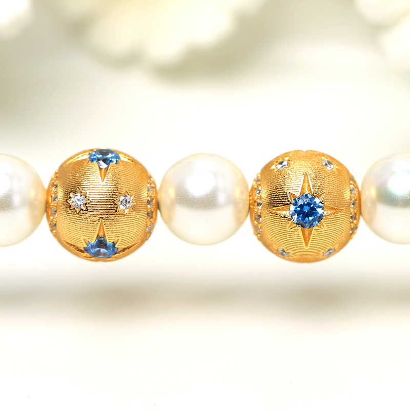 银镀金拉丝散珠10mm六芒星转运珠