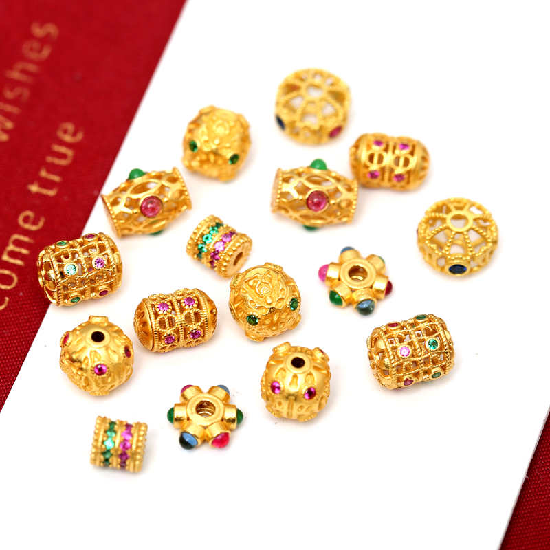 银镀金镶嵌红绿宝蜻蜓眼隔珠