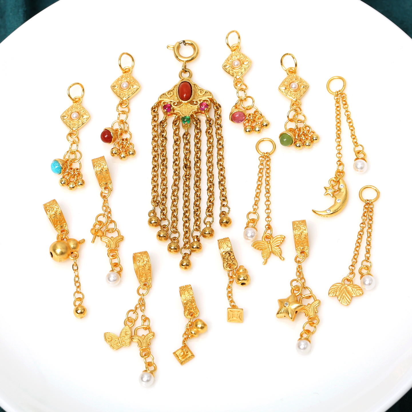 银镀金蝴蝶葫芦如意提溜流苏吊坠