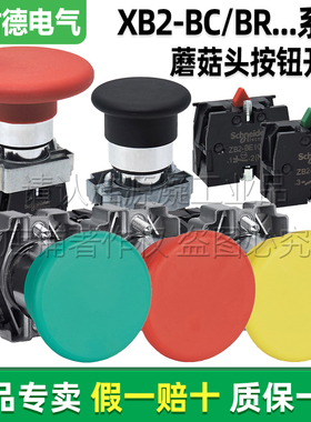 正品施耐德蘑菇头按钮开关XB2-BC31C 42C 51C 61C -BR21C 42C自锁